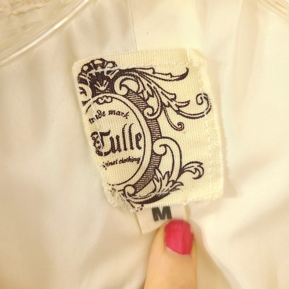 Anthropologie Tulle Cream White Cotton MEDIUM Trench Coat Hood‎ Quiet Luxury M - Picture 5 of 8